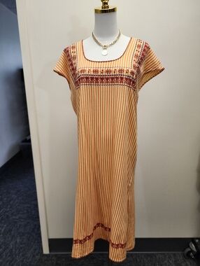 Zara Yellow Maxi Dress Boho Festival Embroidered Striped Flowy Dress Small
